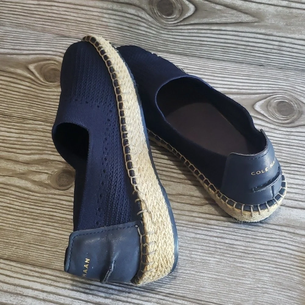 🌵Cole Haan 6.5 navy blue mesh canvas loafers espadrilles